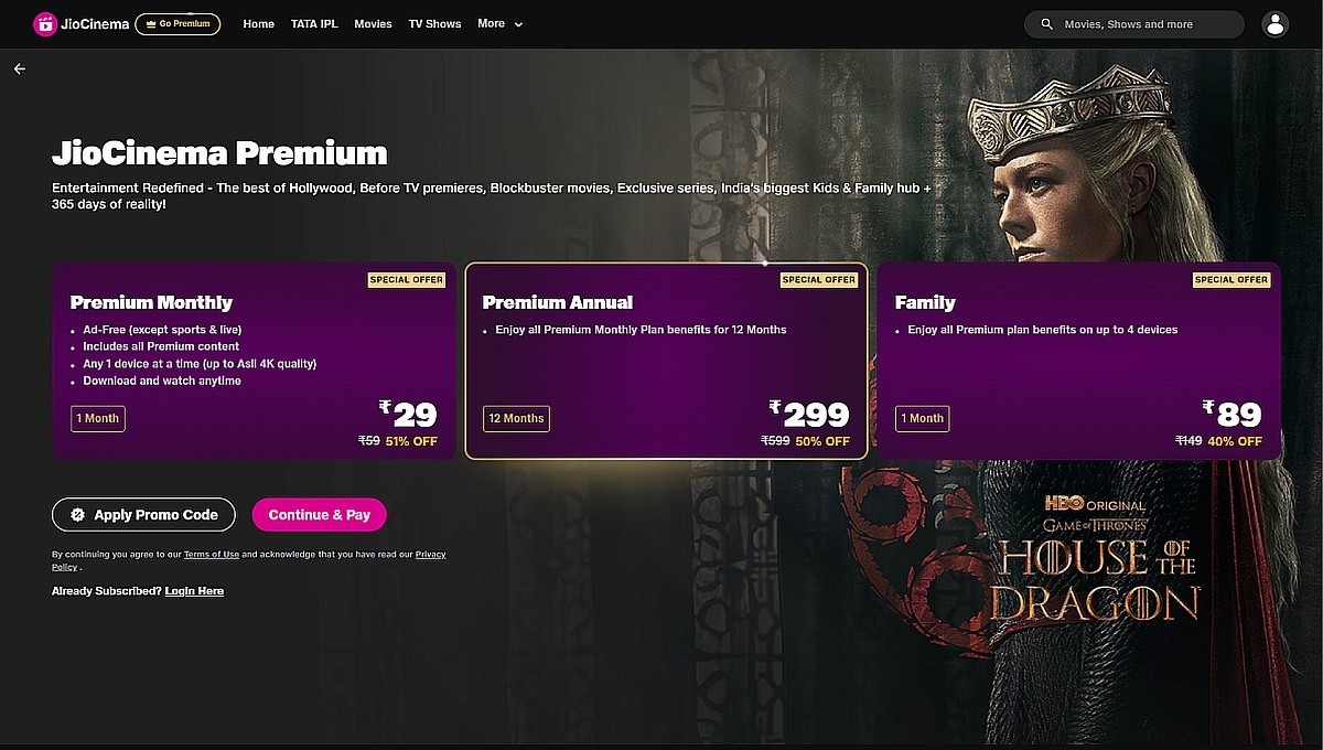 JioCinema Premium Annual Plan Silently Launched  at This Price