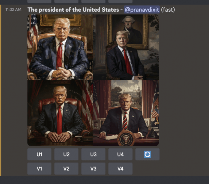 Midjourney is creating Donald Trump pictures when asked for images of “the president of the United States.”