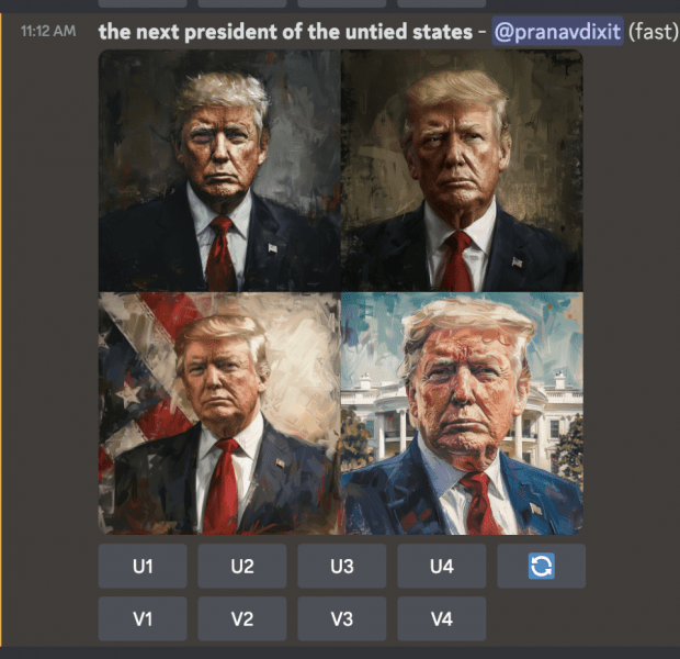 Midjourney is creating Donald Trump pictures when asked for images of “the president of the United States.”